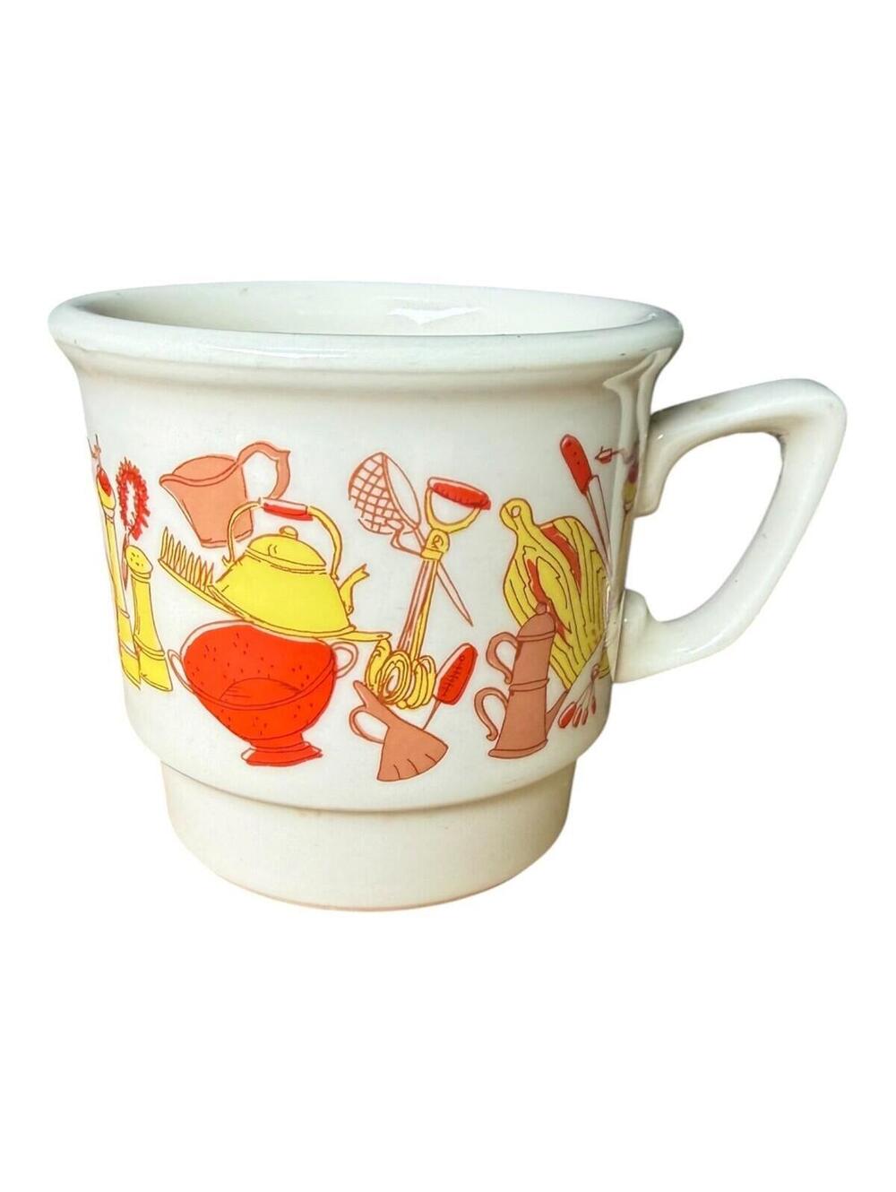 Vintage Retro Kitchen Utensil Print Coffee Mug Cup White Ceramic